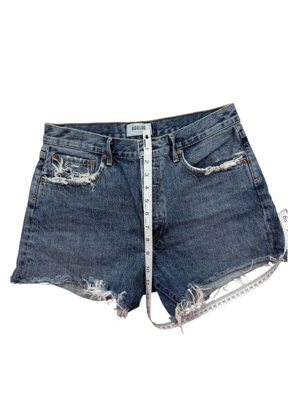 Agolde Classic Blue High-Rise Raw Hem Denim Shorts - Picture 7 of 9